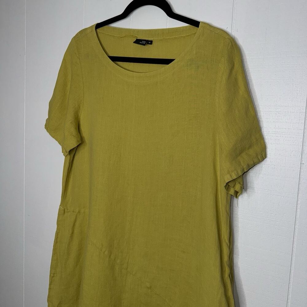 Lisa Bayne Women’s 100% Linen Shift Dress Asymmetrical Hem Lagen Look Size M - Picture 3 of 5